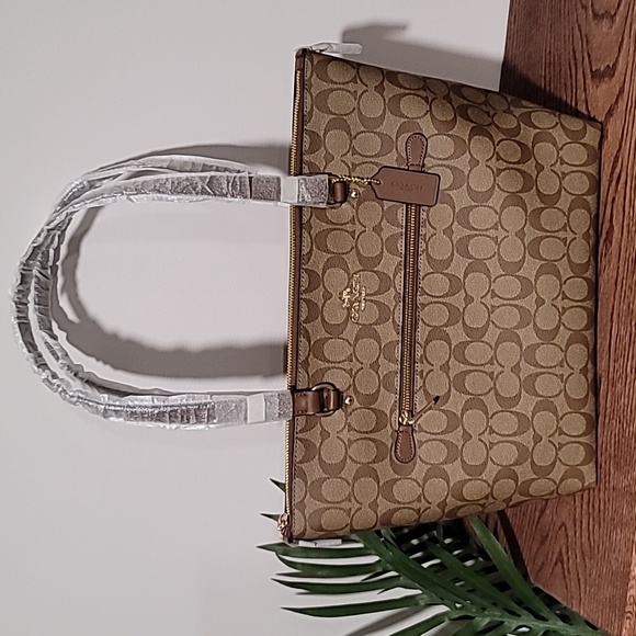 Coach Signature Gallery Tote Carryall Khaki/Saddle NEW w/Tag - Picture 13 of 14